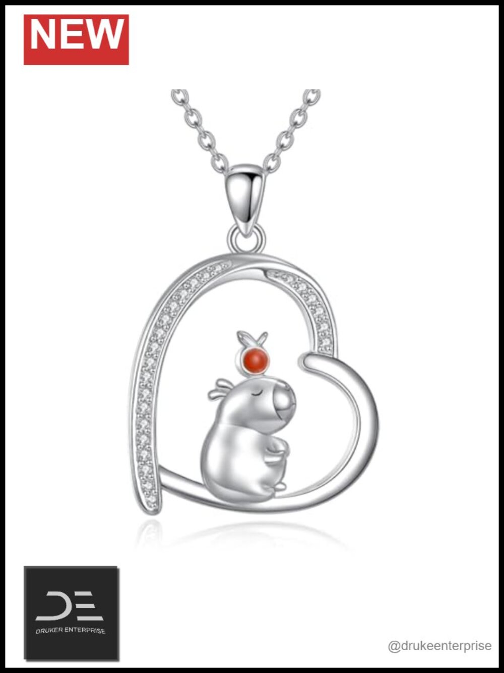 Sterling Silver Capybara Pendant Necklace Animal Jewelry Gift